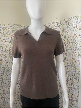 Arach&Cloz Women’s Brown Short-Sleeve Polo Knit Top - Size Medium